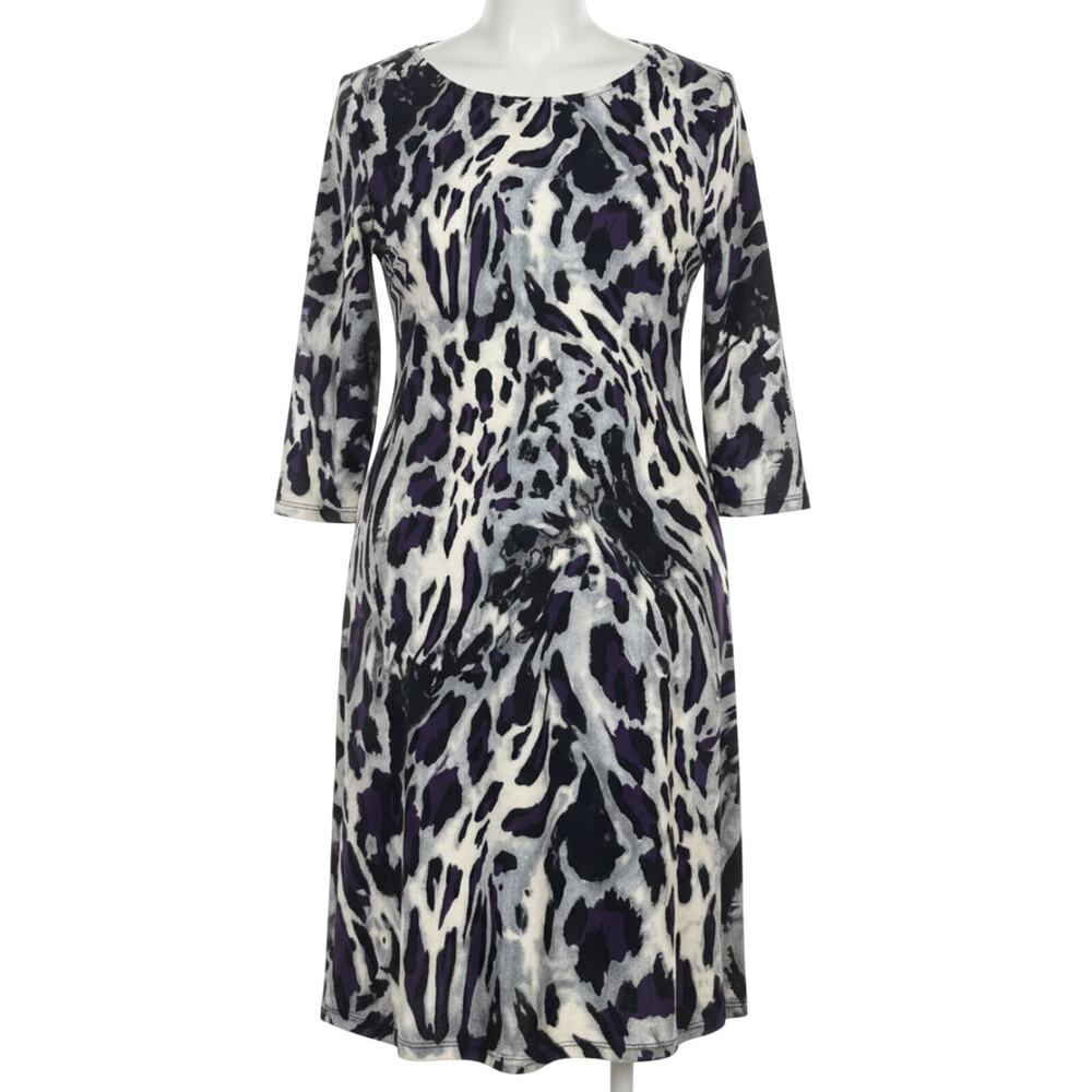 Citiknits Women Plus 1X Purple Black Animal Print Midi Dress Career Casual Date